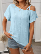 Eyelet Asymmetrical Shoulder Short Sleeve T-Shirt