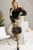 Hollowed Floral Lace Spliced Long Sleeve Blouse - felvior