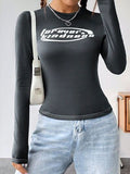 Letter Graphic Round Neck Long Sleeve T-Shirt - felvior