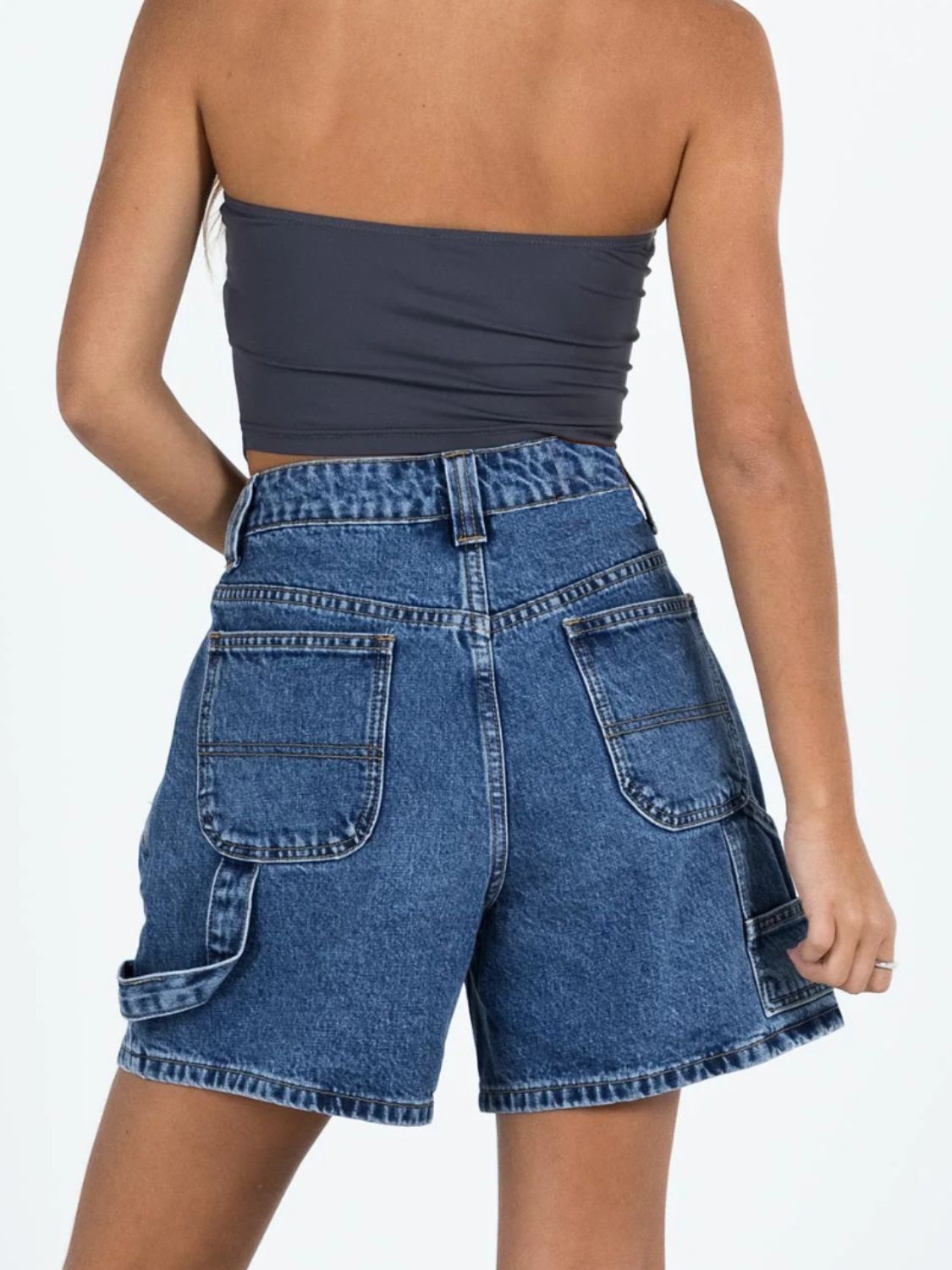 Washed High Rise Denim Shorts - felvior