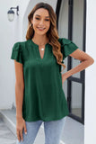 Ruffled Notched Short Sleeve Blouse - felvior