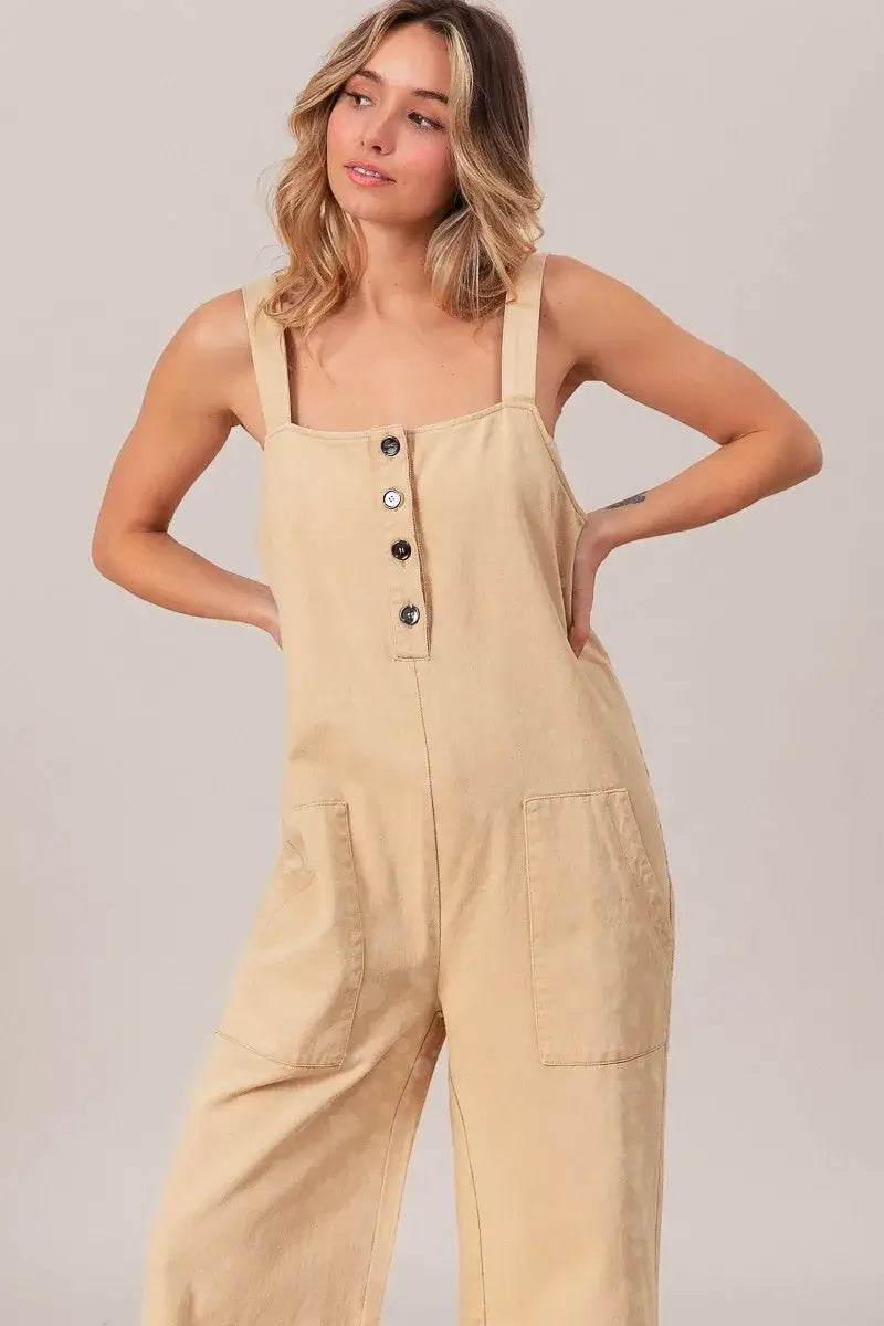 BiBi Washed Denim Buttoned Overall Jumpsuit
