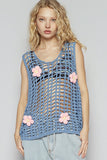 POL Flower Crochet Scoop Neck Sleeveless Knit Cover Up - felvior