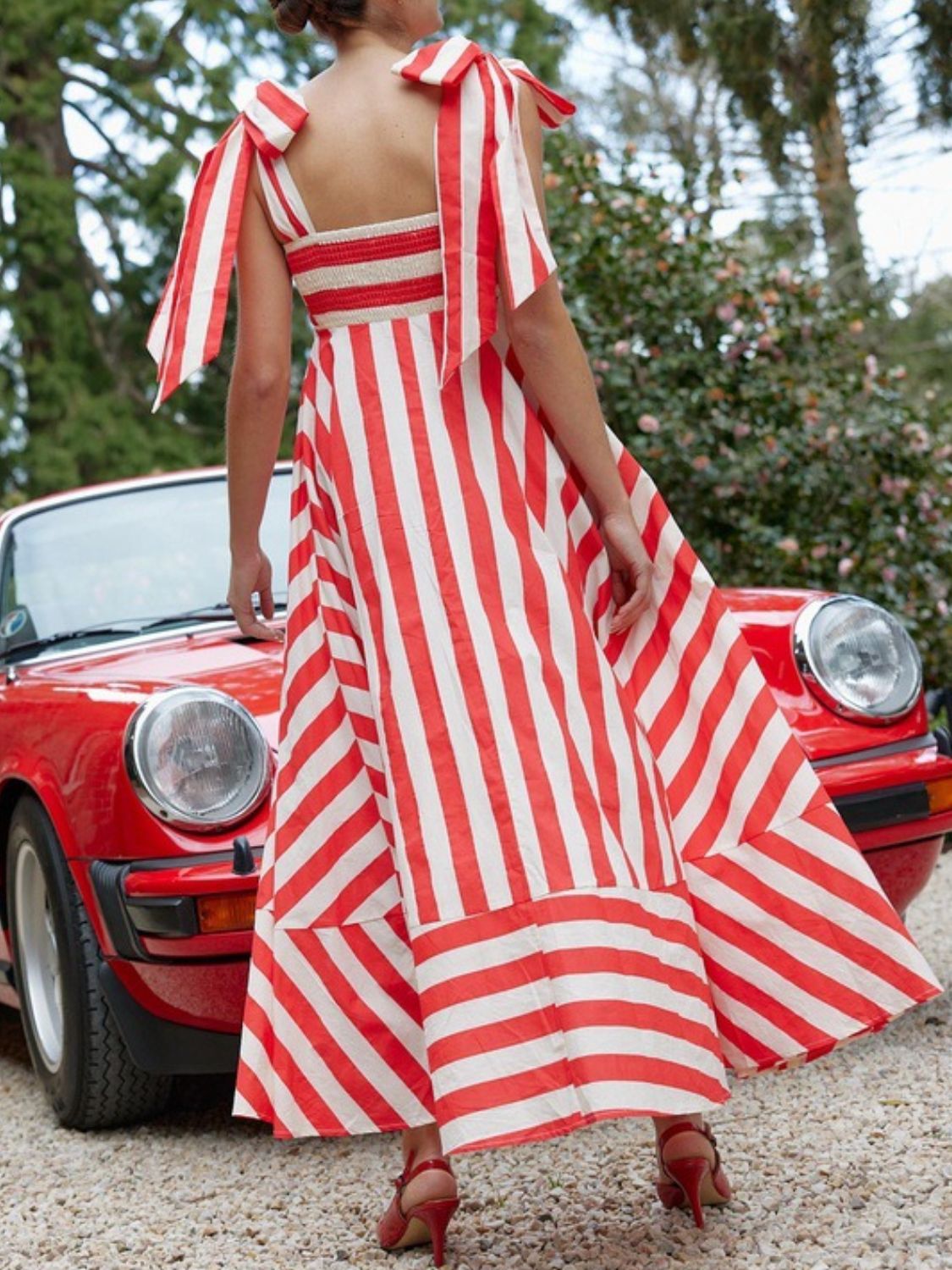 Striped Square Neck Wide Strap Dress - felvior