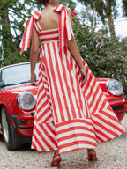 Striped Square Neck Wide Strap Dress