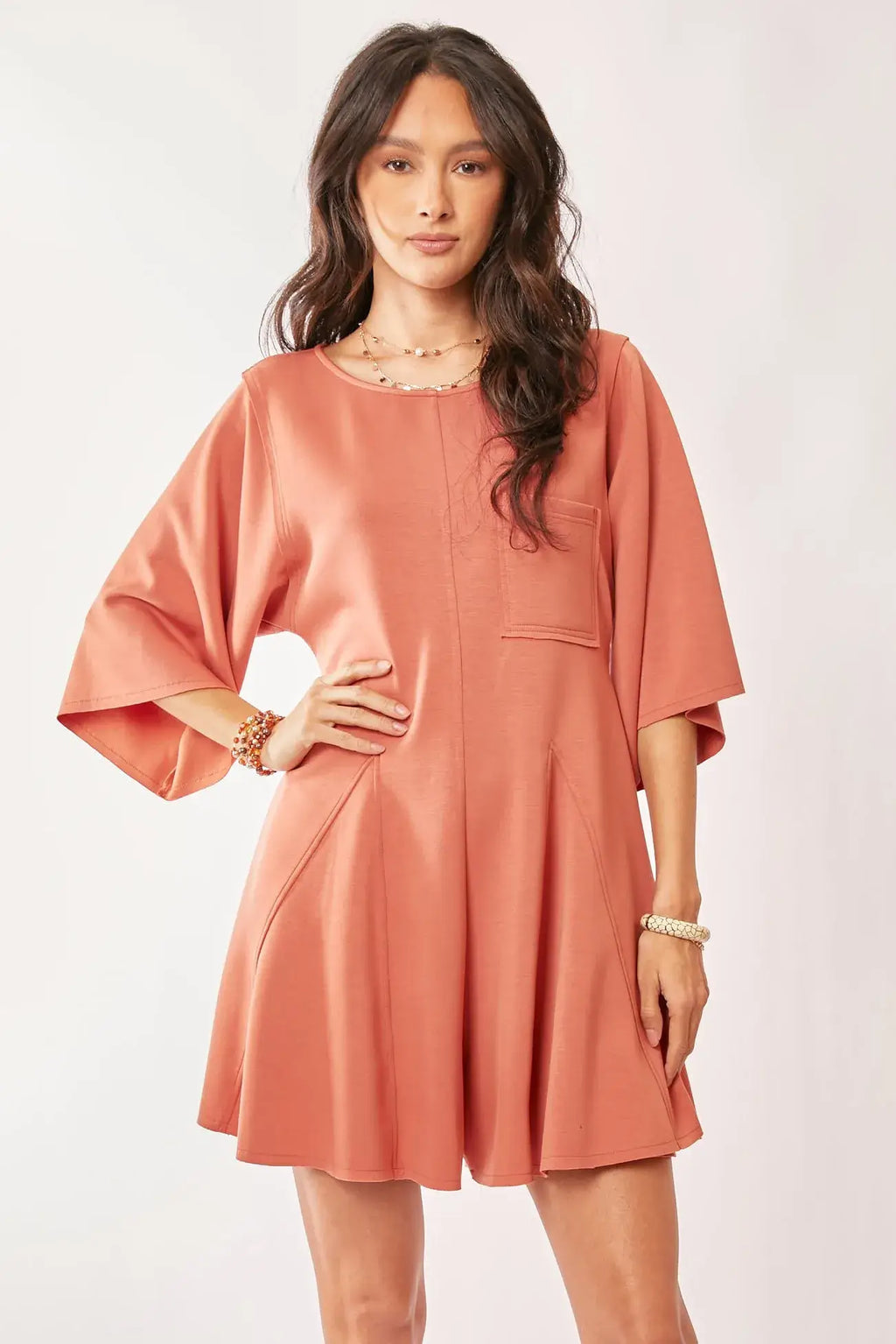 Davi & Dani Solid Draped Sleeve Ties Back Skort Romper