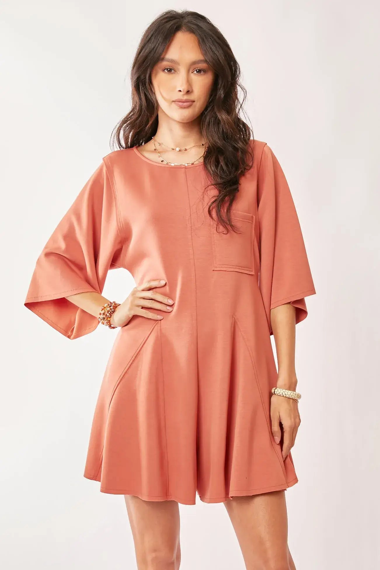 Davi & Dani Solid Draped Sleeve Ties Back Skort Romper