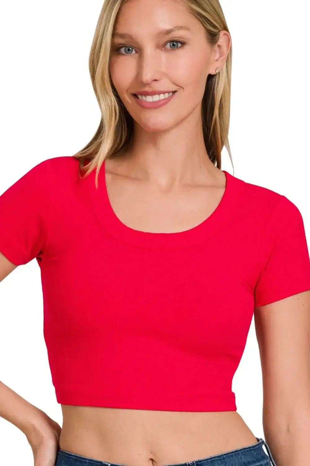 Zenana Ribbed Scoop Neck Crop Short Sleeve Top Hauptbild
