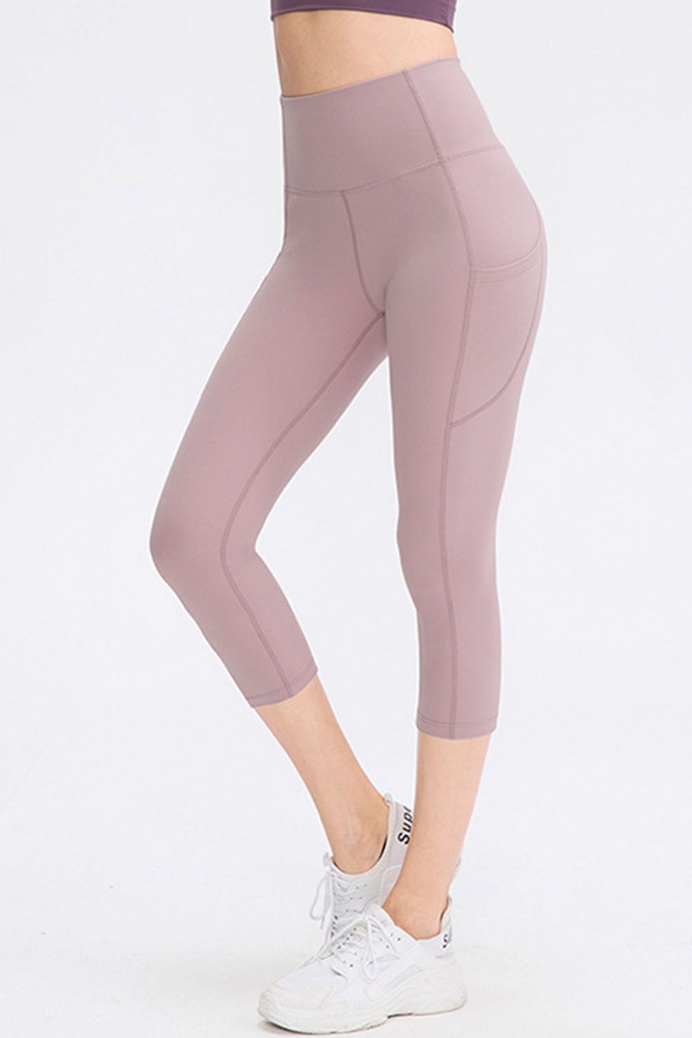 Wide Waistband Cropped Active Leggings with Pockets - felvior