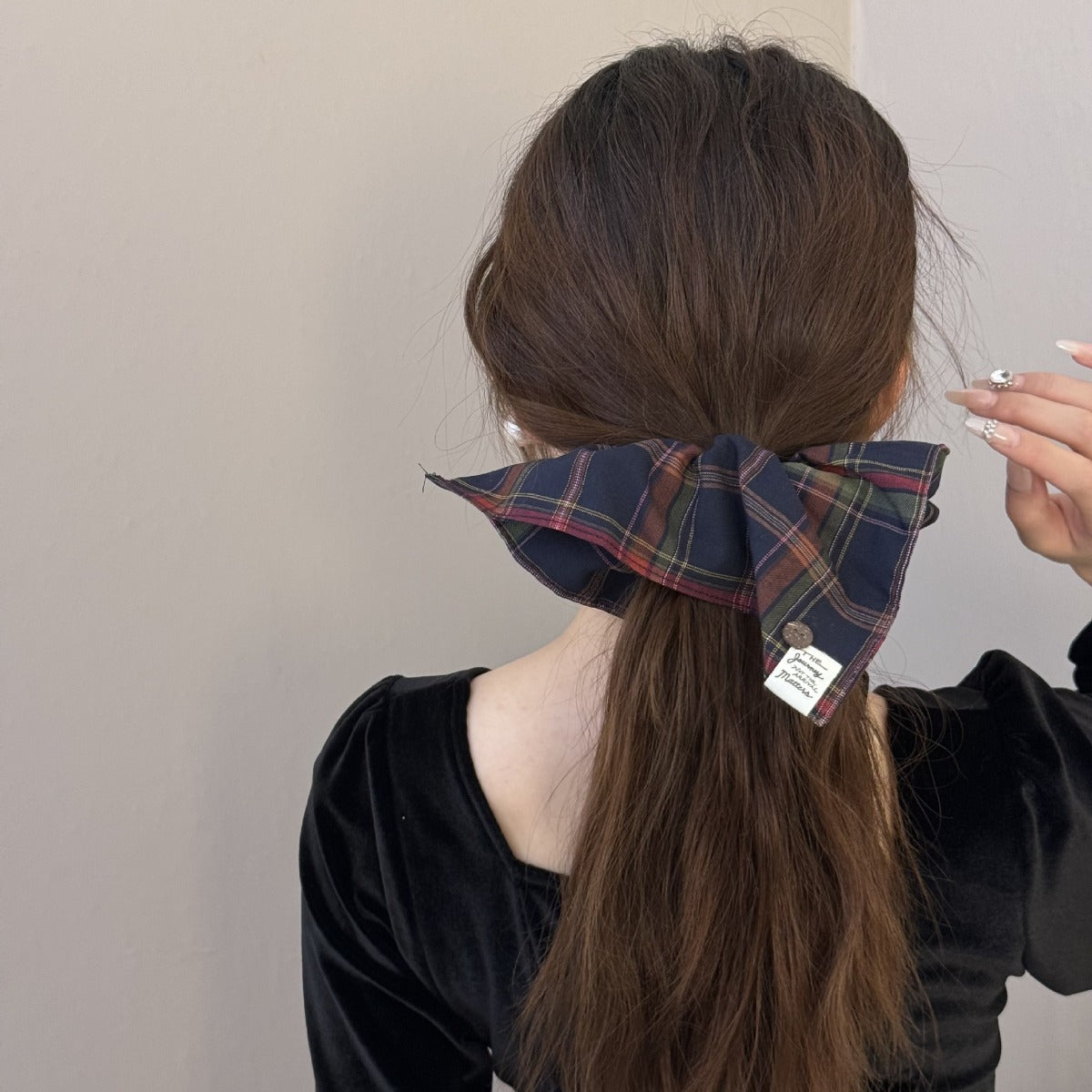 Contrast Plaid Elastic Hair Scrunchy - felvior