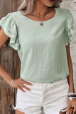 V-Neck Ruffled Cap Sleeve Blouse - felvior