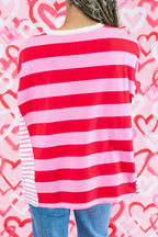 Stripe Side Slit Round Neck T-Shirt