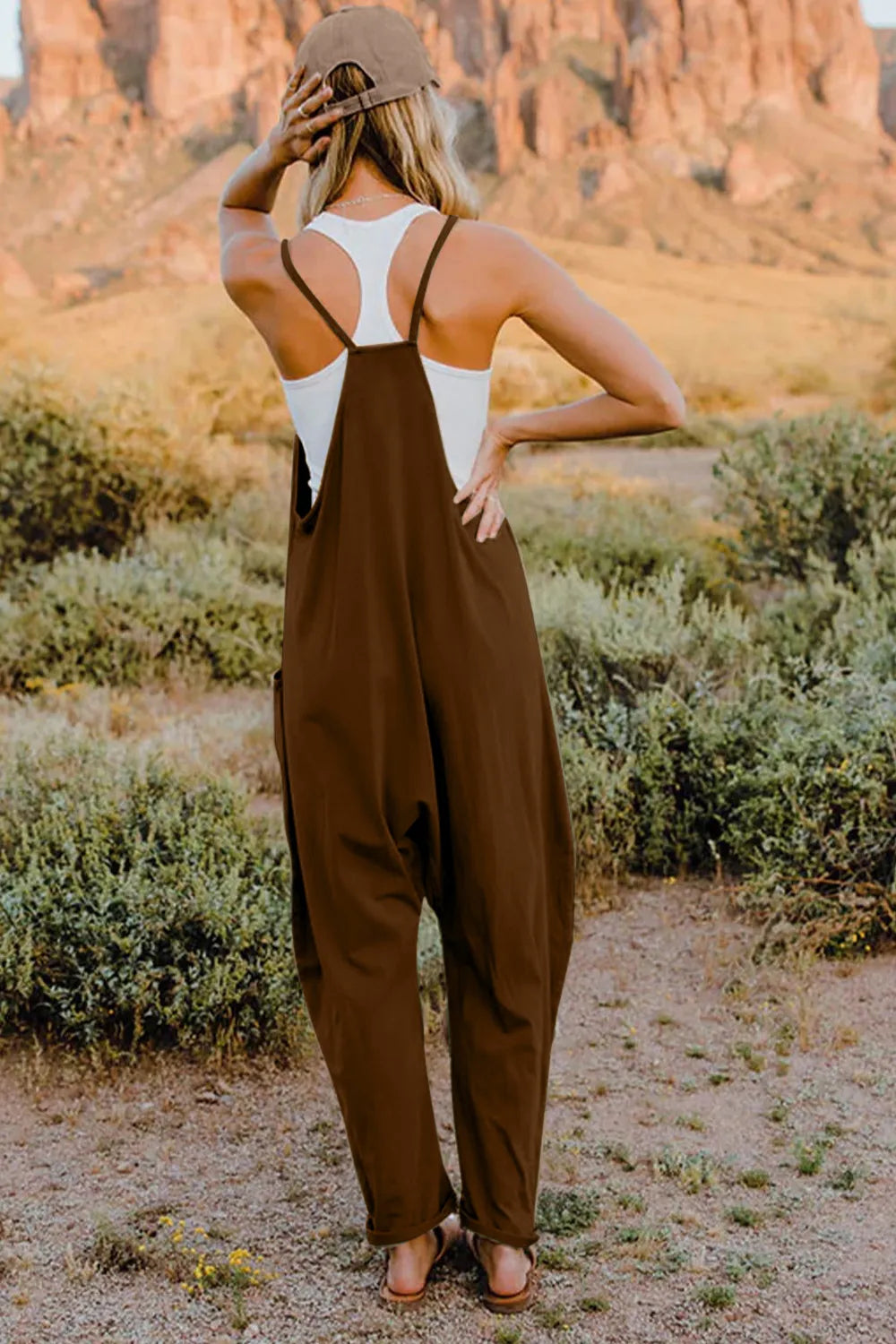 Double Take Full Size V-Neck Sleeveless Jumpsuit with Pockets Secondary image