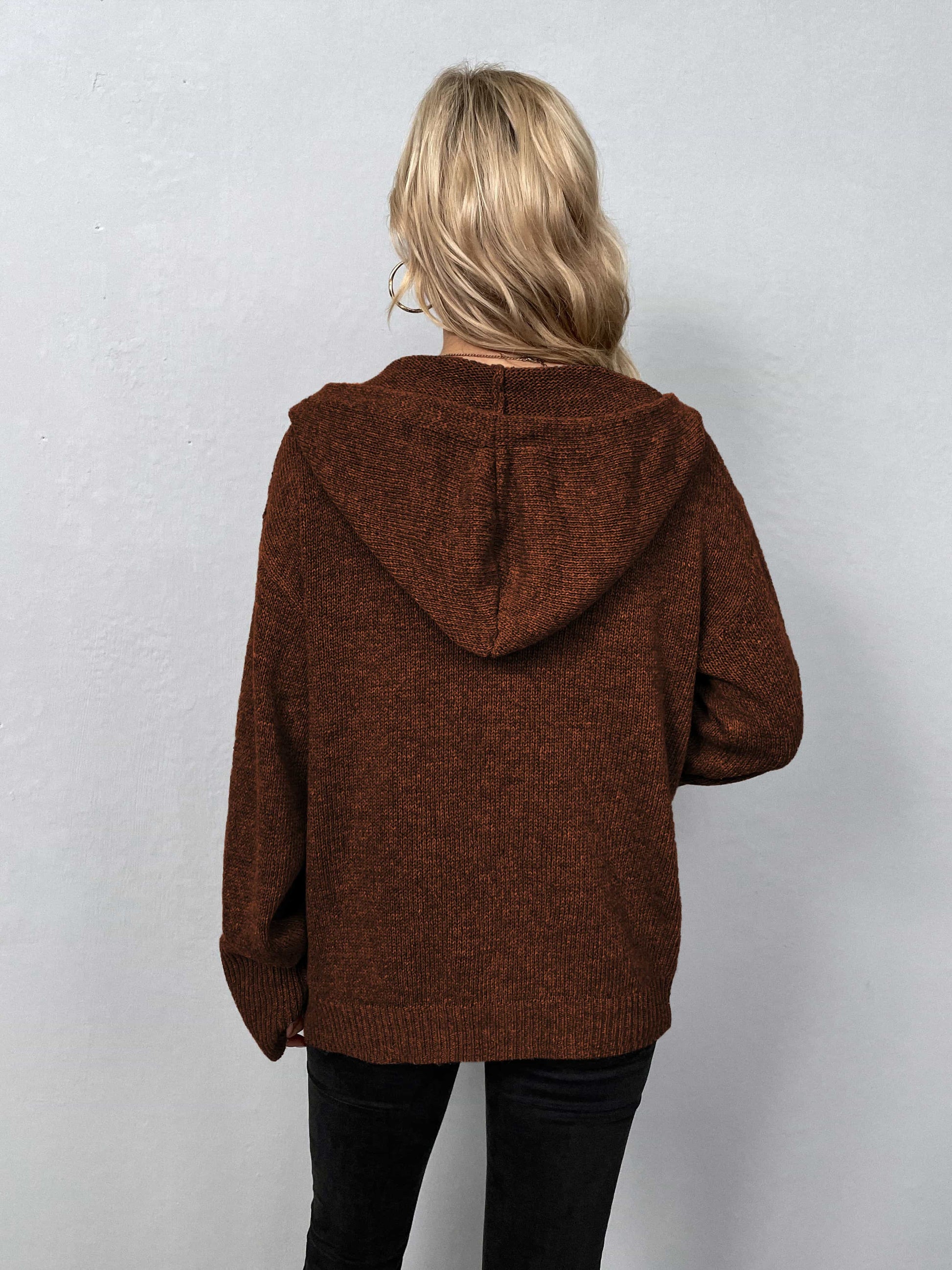 Button-Down Long Sleeve Hooded Sweater - felvior
