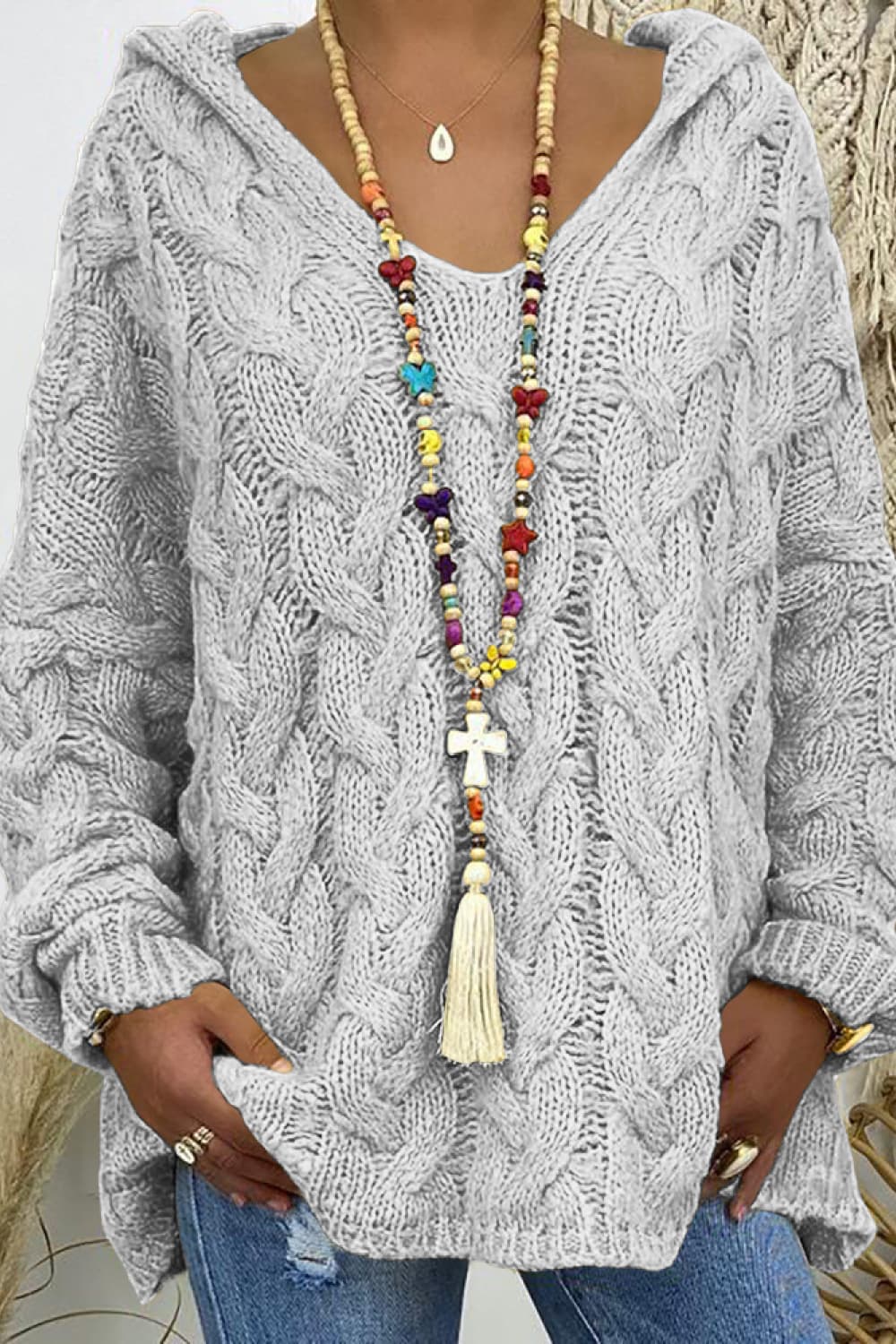 Cable-Knit Hooded Sweater - felvior