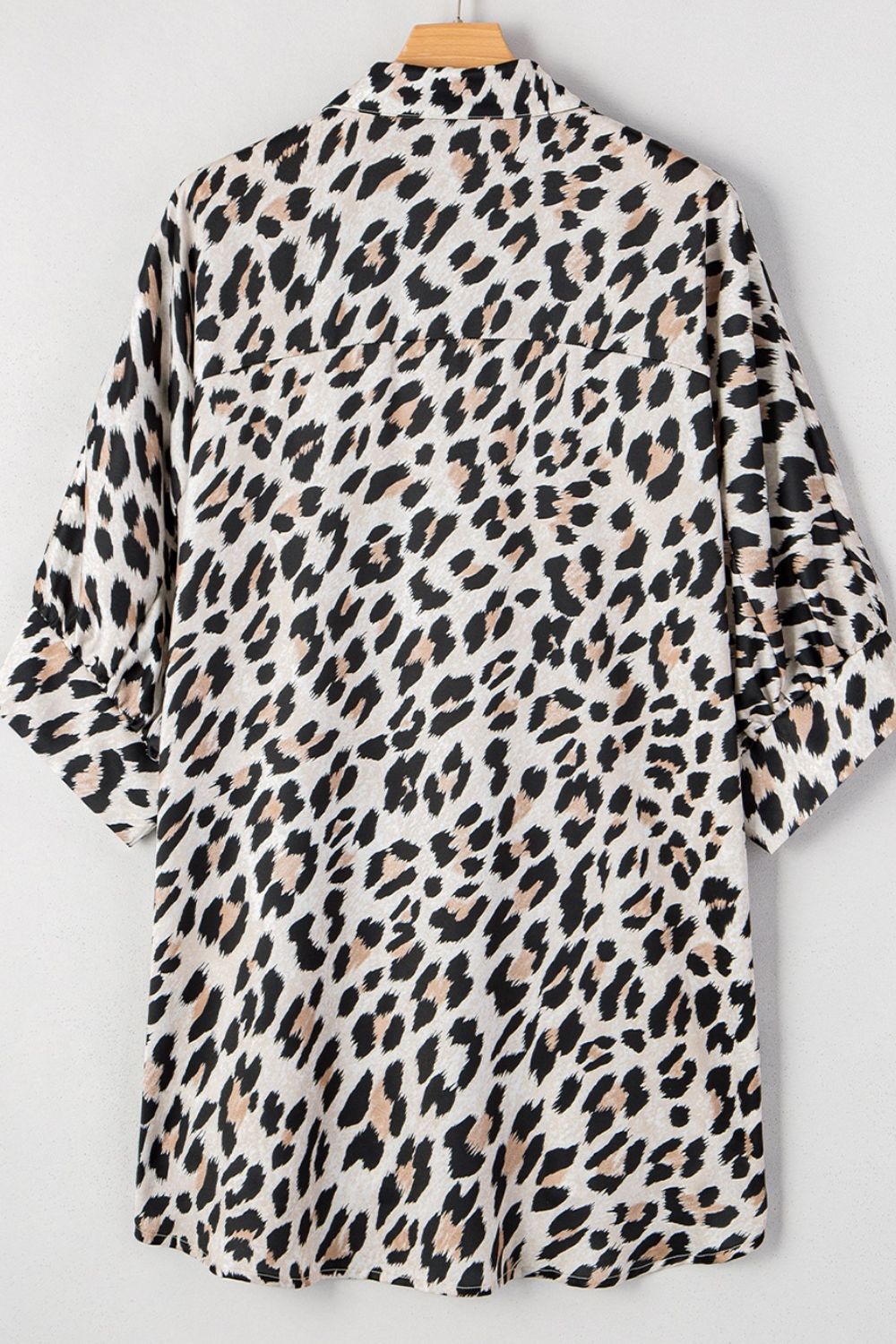 Leopard Print Buttoned 3/4 Sleeve Loose Fit Shirt