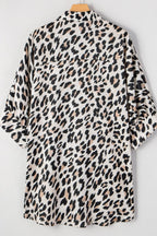 Leopard Print Buttoned 3/4 Sleeve Loose Fit Shirt