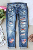 US Flag Distressed Straight Jeans - felvior