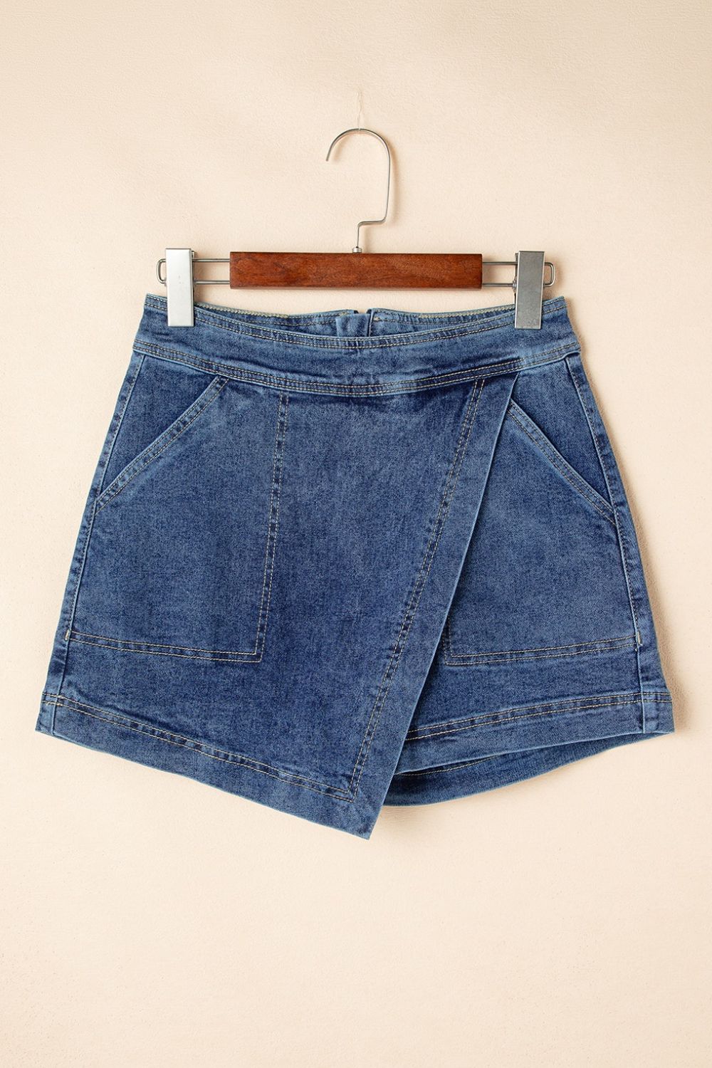Asymmetrical Denim Skort with Pockets