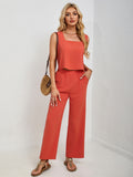 Square Neck Tank and Wide Leg Pants Set - felvior