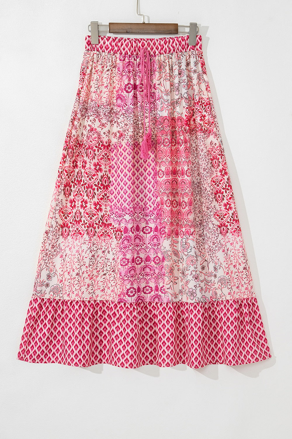 Printed Tassel Drawstring High Waist Maxi Skirt - felvior