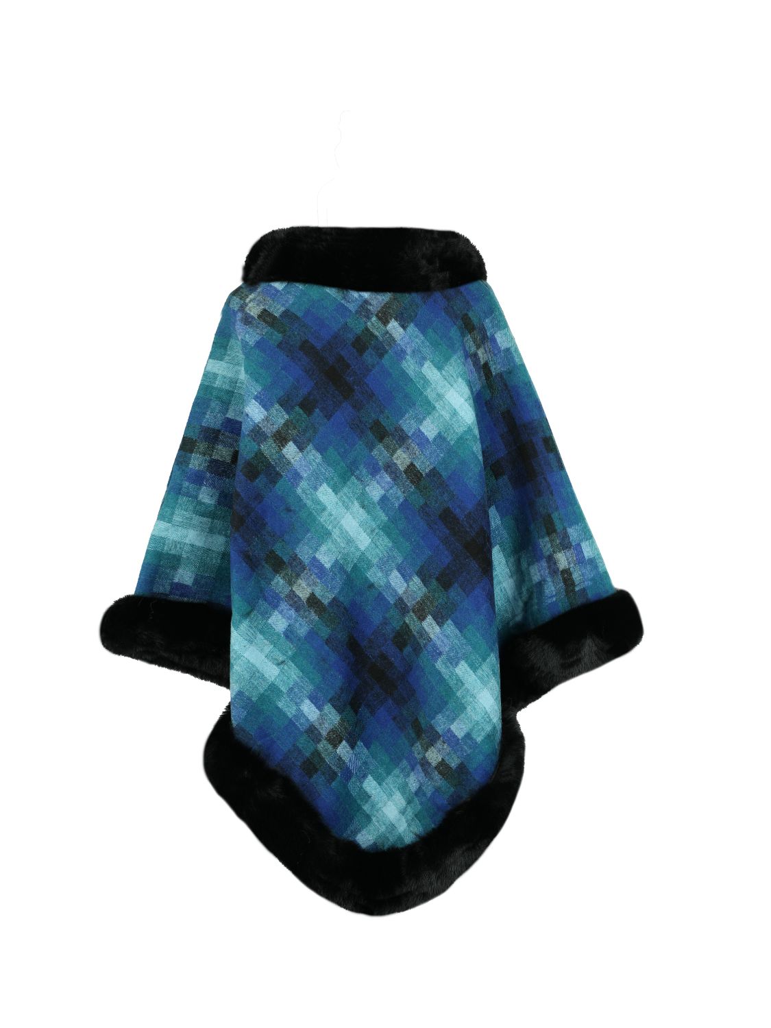 Faux Fur Trim Poncho - felvior
