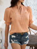 Devine Frill Notched Short Sleeve Blouse - felvior