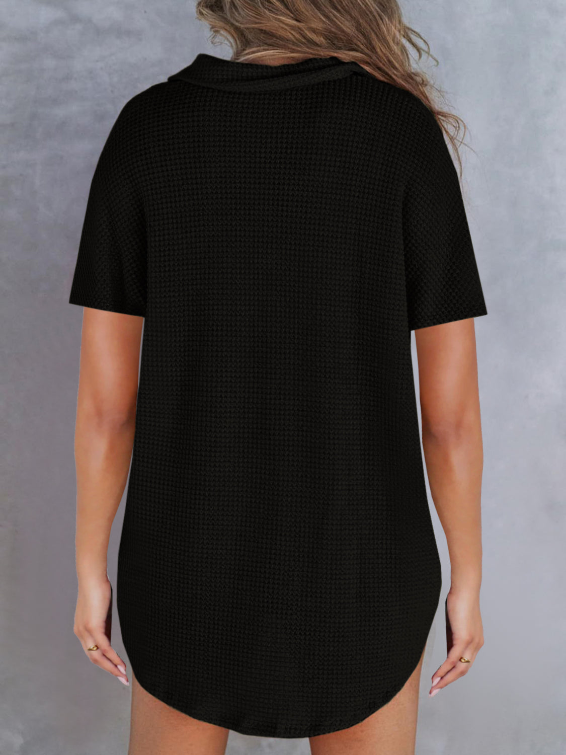 Waffle-Knit Short Sleeve Polo Shirt - felvior