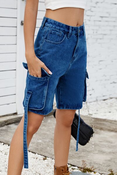 Washed Cargo Denim Shorts - felvior
