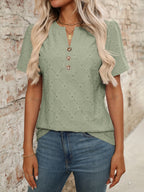 Eyelet Notched Short Sleeve Top