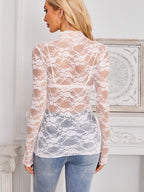 Mock Neck Long Sleeve Lace Sheer Top