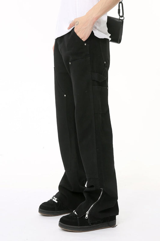 Men's Raw Hem Bootcut Jeans with Zip-Up Sides - felvior