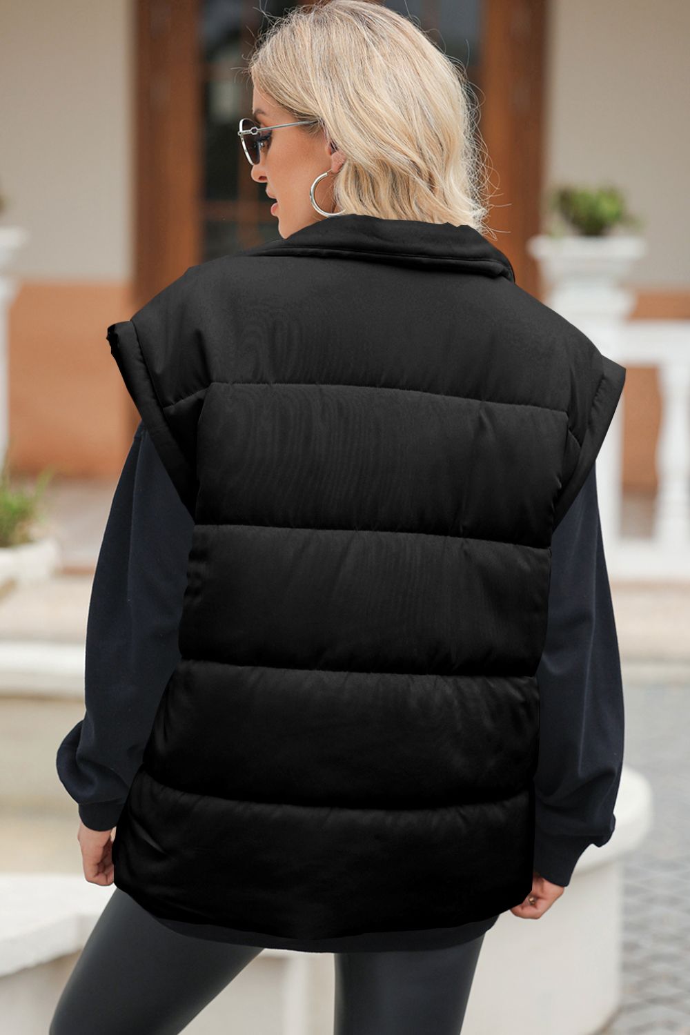 Zip Up Puffer Vest Coat with Pockets - felvior