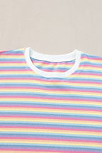 Striped Round Neck Short Sleeve Top and Pants Set