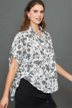 Umgee Full Size Two Tone Floral Print Top Plus Size