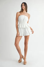 MABLE Floral Eyelet Lace Tube Top and Short Set