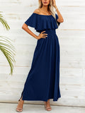 Off-Shoulder Slit Maxi Dress - felvior