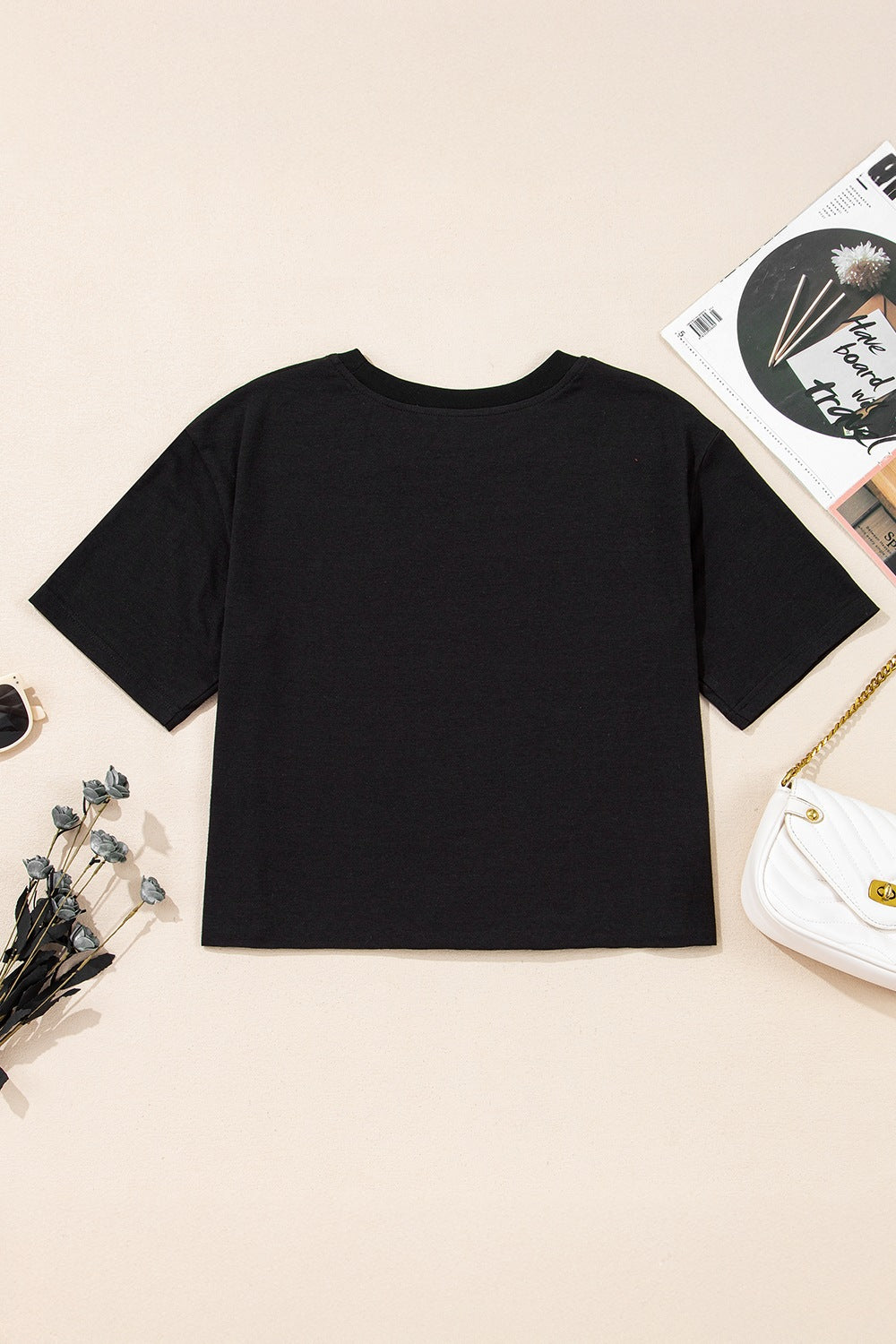 Checkered Peace Sign Round Neck T-Shirt