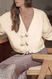 Bowknot Front V Neck Long Sleeve Cardigan - felvior