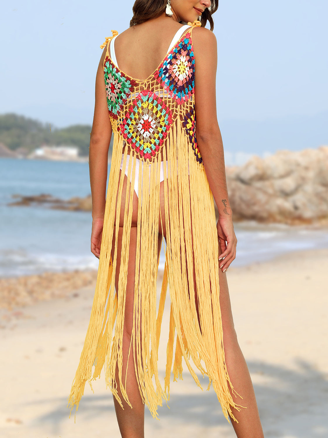 Fringe Spaghetti Strap Cover-Up - felvior