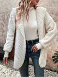 Open Front Long Sleeve Hooded Fuzzy Cardigan - felvior