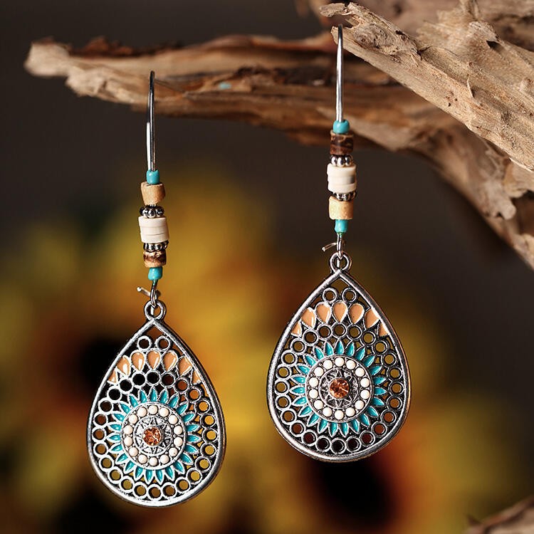 Alloy Oil Drip Beaded Teardrop Earrings - felvior