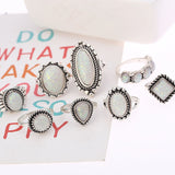 Opal Alloy Geometric Ring 8-Piece Set - felvior