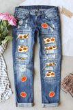 Distressed Pumpkin Jeans with Pockets - felvior