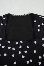 Heart Square Neck Long Sleeve Bodysuit