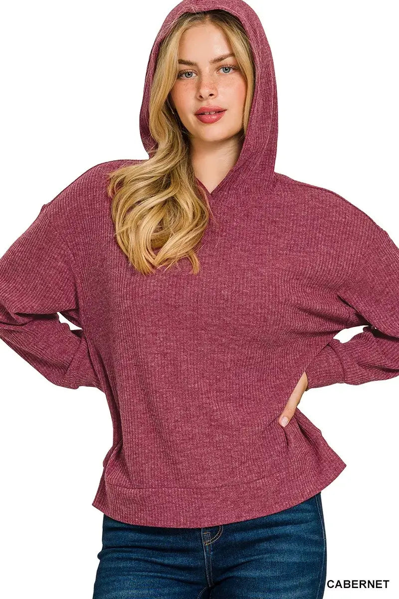 Zenana Ribbed Long Sleeve Hoodie Hauptbild