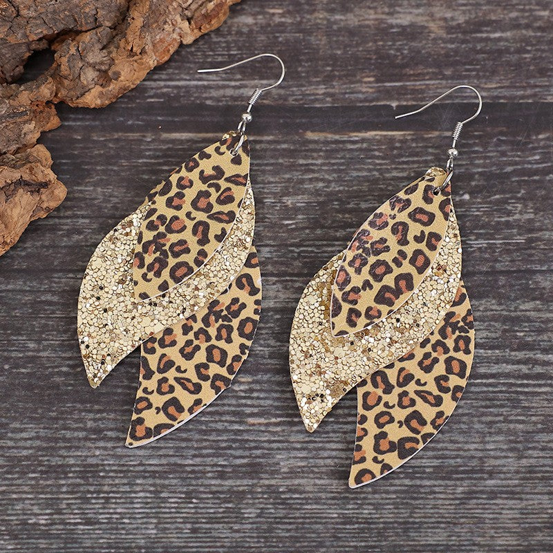 PU Leather Leopard Leaf Earrings - felvior