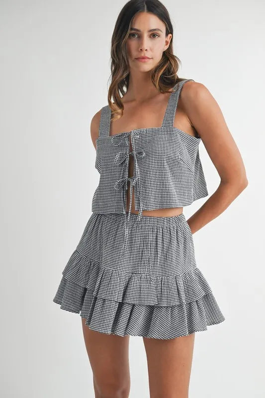 MABLE Gingham Plaid Crop Top and Mini Skirt Set - felvior