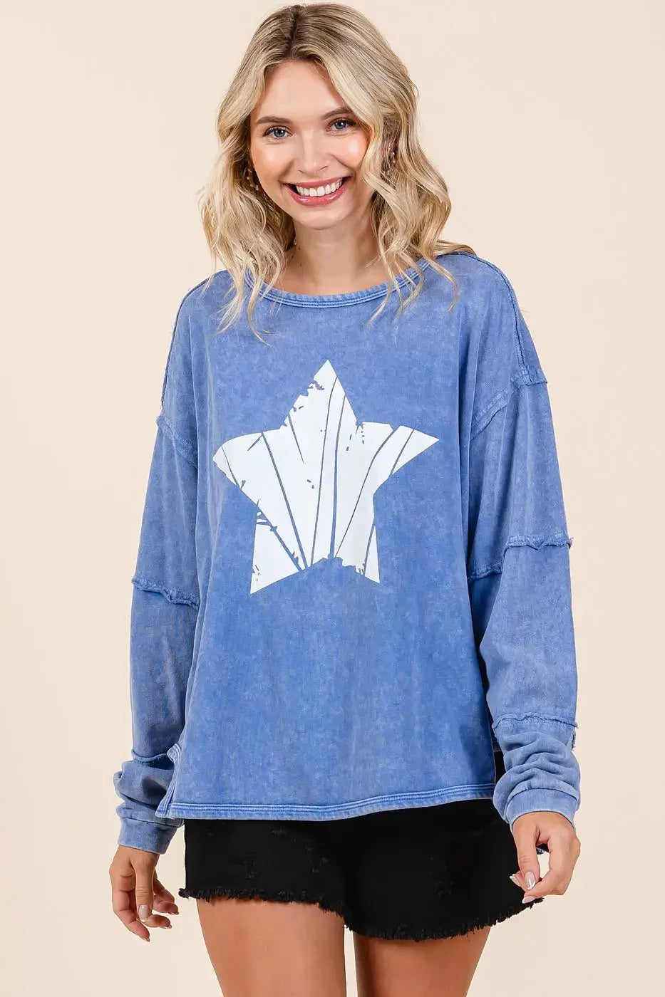 Mittoshop Star Graphic Mineral Wash Long Sleeve Top
