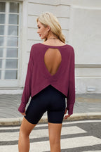 Backless Round Neck Long Sleeve T-Shirt
